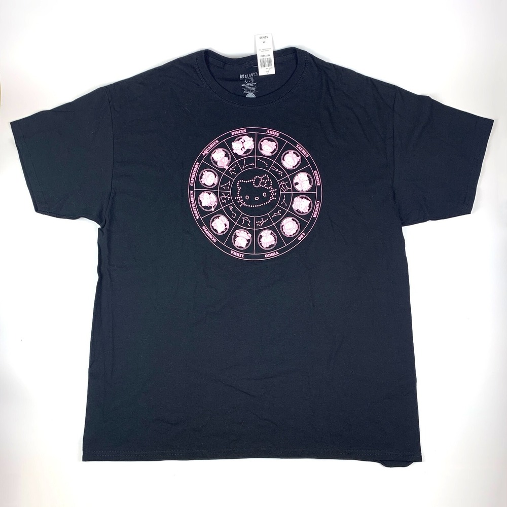 Hello Kitty Zodiac‎ Chart Tee XXL Black Pink Sanrio Box Lunch